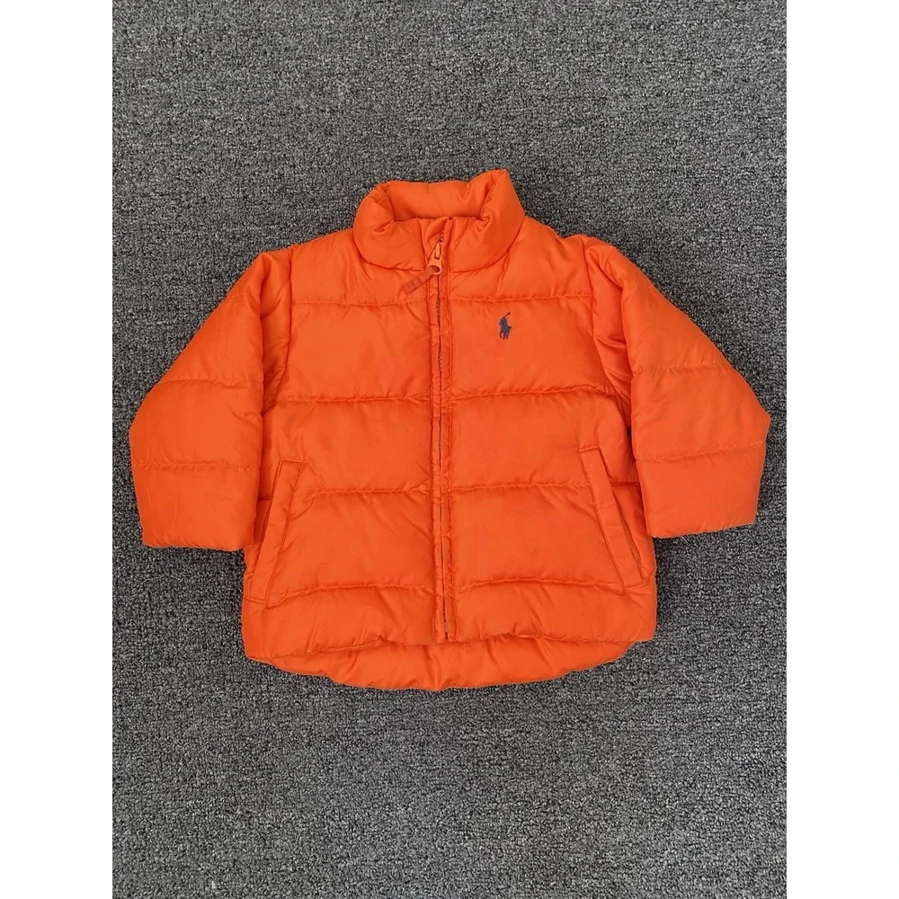 Vintage Polo Ralph Lauren Down Puffer Jacket Orange Kids 12M‎ Full Zip